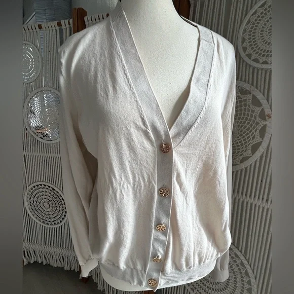 Tory Burch Cream Cardigan with Gold Buttons - Picture 1 of 5